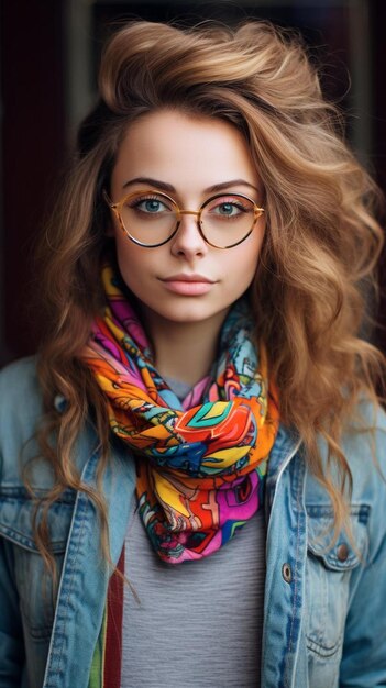 portrait of pretty young woman with colorful clothes