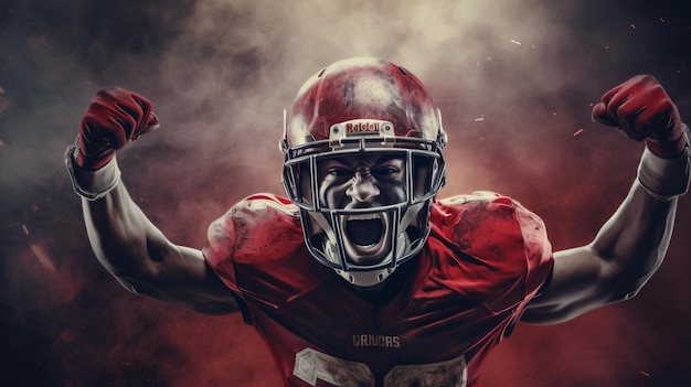 赤いユニフォームを着たプロのアメリカンフットボール選手の肖像画
