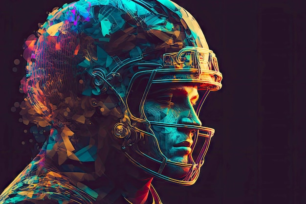 Portrait of professional american football player in uniform and helmet generative ai