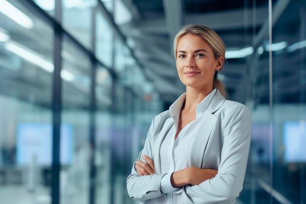 portrait of professional businesswoman in a office near a glass wall