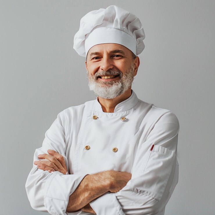 Photo portrait of professional chef in hotel and restaurant kitchen