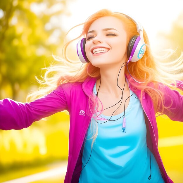 Portrait of a professional dancer expressing dramatic lighting with headphones outdoors dancing