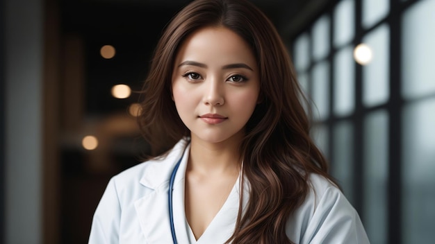 Portrait of a professional female doctor with defocused background