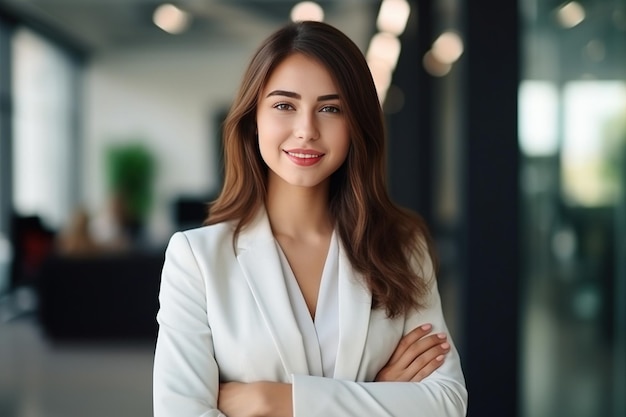 Portrait of a professional woman in a suit Business woman standing in an office Generative AI