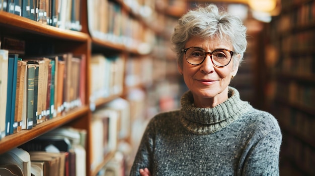 Portrait of professor in college library