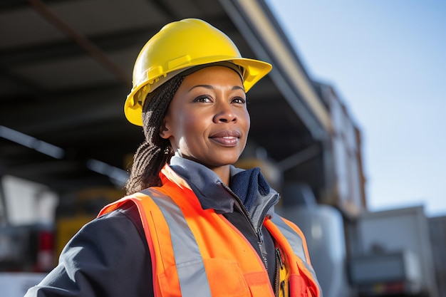 Portrait of a proud strong and skilled female African American construction worker radiating toughness and professional competence in her field Generative AI