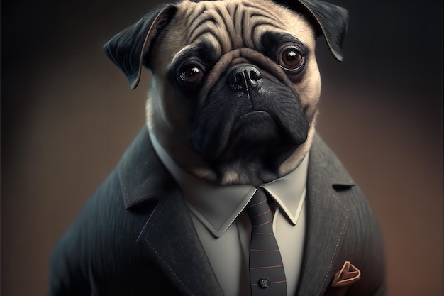 Portrait of a pug dog dressed in a formal business suit Generative Ai