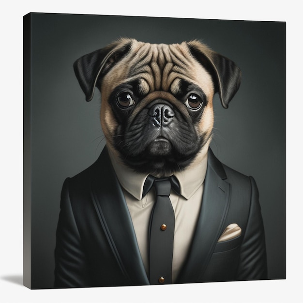 Portrait of a pug dog dressed in a formal business suit