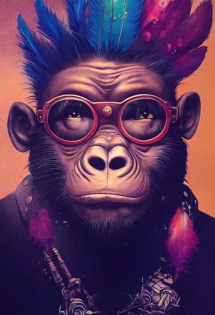 Portrait of a punk monkey Monkey rock musician Hipster monkey with a punk hairdo