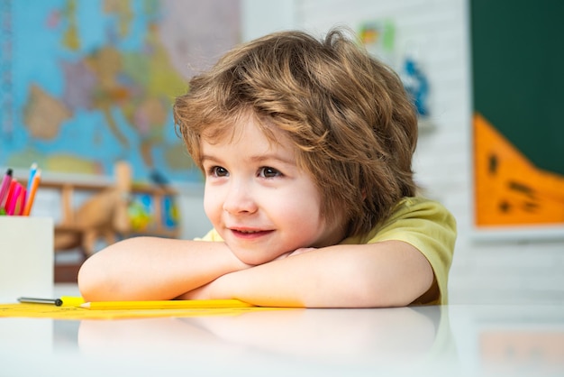 Portrait of pupil in classroom kids from primary school