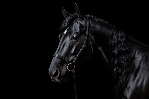 Photo portrait of a purebred stallion on a black backgroundgenerative ai