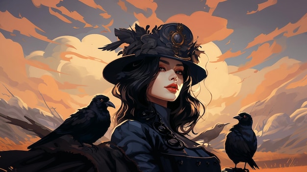 Portrait of queen of crows concept illustration AI Generated