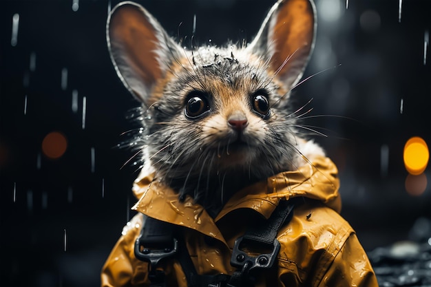 Portrait of rabbit in human clothes on dark background Generative ai