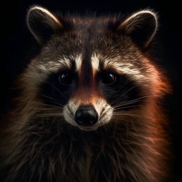 Portrait of a raccoon on a black background Studio shot