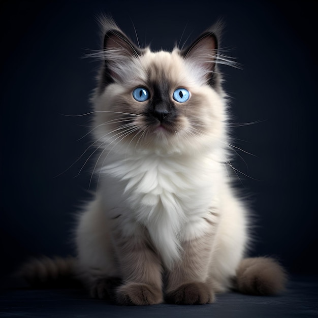 portrait of Ragdoll kitten isolated dark background