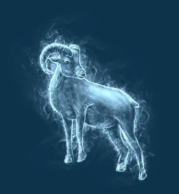 Portrait of a ram. image from a smoke