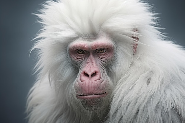 Portrait of a rare animal primate albino monkey on the background