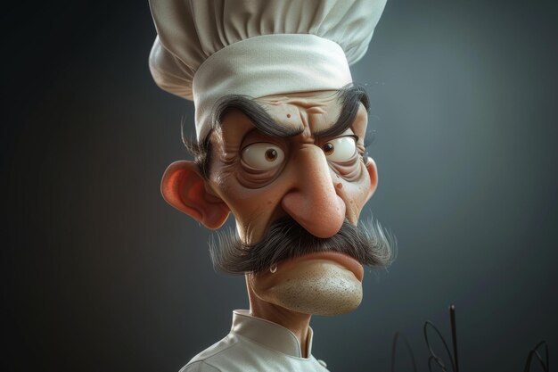 Portrait of a rather evillooking chef 3d illustration