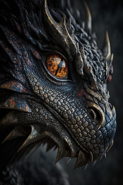 Portrait of a real dragon big face closeup generative ai