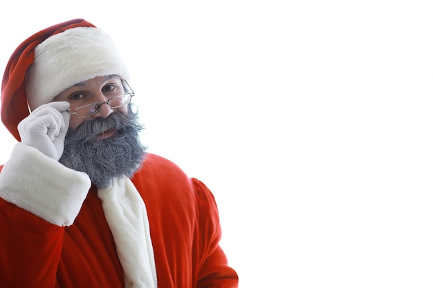 Portrait of real happy Santa Claus.Funny Santa. Theme Christmas holidays and winter new year Christmas are coming!