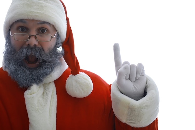 Portrait of real happy Santa Claus.Funny Santa. Theme Christmas holidays and winter new year Christmas are coming!