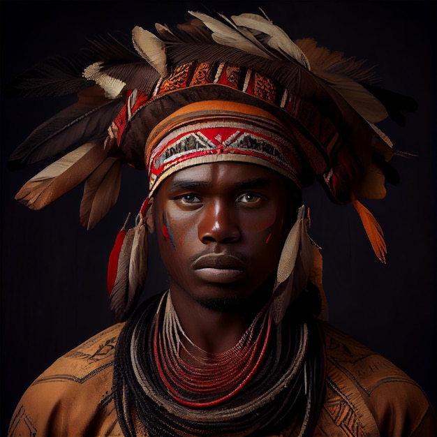 Portrait realistic graphics of an African man with strong facial features in national clothes AI generated image