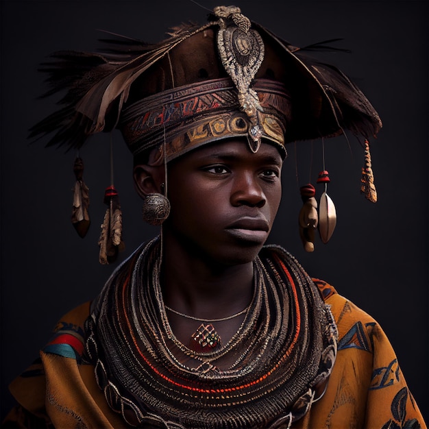 Portrait realistic graphics of an African man with strong facial features in national clothes AI generated image