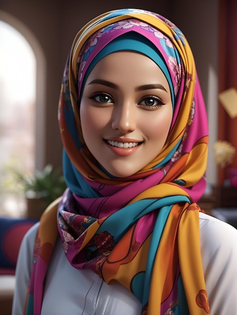 Portrait of a realistic pretty young muslim woman or girl in hijab looking at the camera