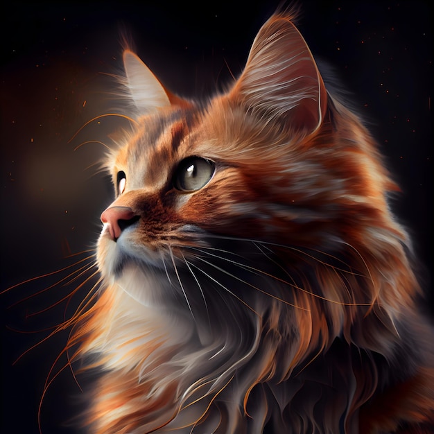 Портрет рыжего кота на черном фоне Цифровая живопись