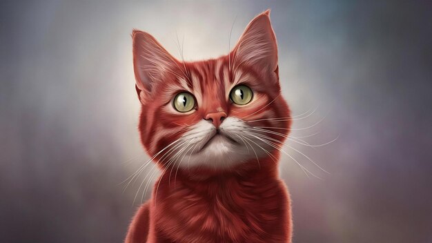 Портрет красной кошки, внимательно смотрящей вверх.