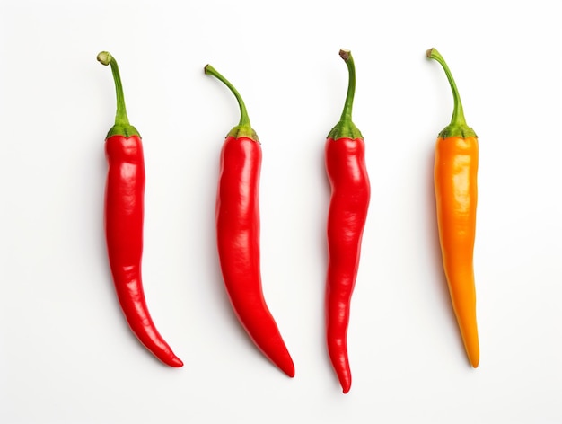 A Portrait of Red Chili Peppers on A White Background