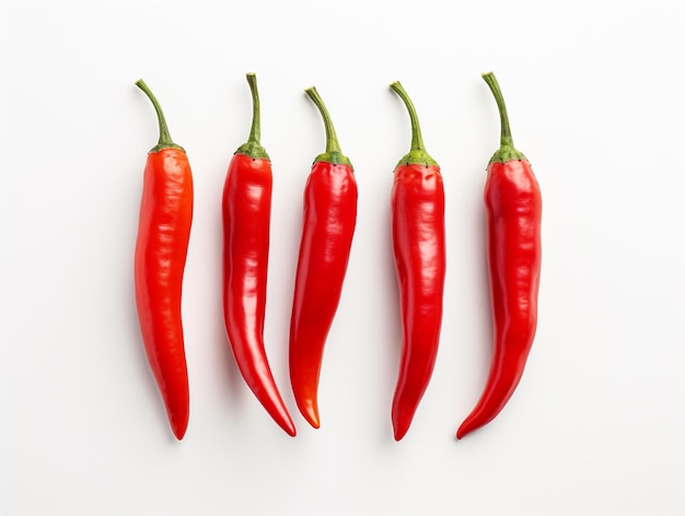 A Portrait of Red Chili Peppers on A White Background