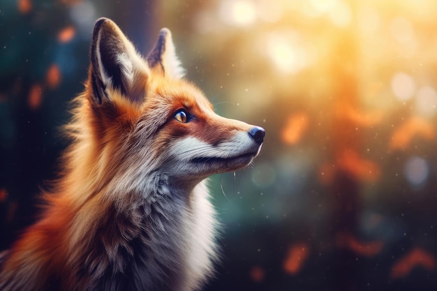 Portrait of red fox blurry sunny background Generative AI