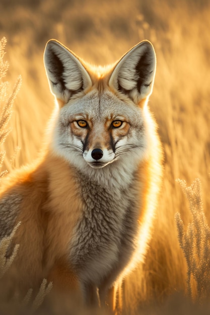 Portrait of a red fox in summer against grass background the red fox in national park Generative AI