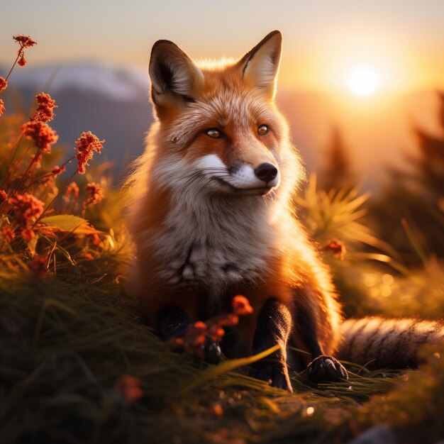 Portrait of a red fox Vulpes vulpes in the mountains Generative ai