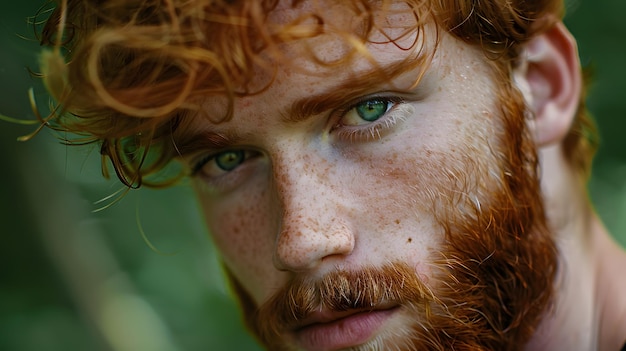 Portrait of red haired boy with freckles and green eyes