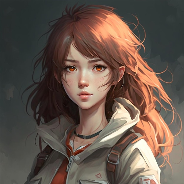 アニメ スタイルの赤い髪の少女の肖像画