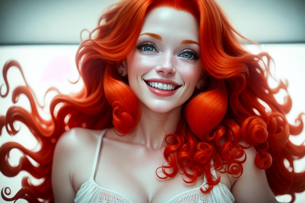 Photo portrait of red haired girl with a creative make up