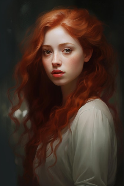 빨간 머리카락을 가진 빨간 머리 소녀의 초상화