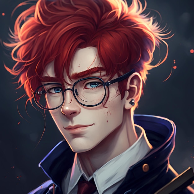 Portrait of a red-haired guy with glasses in anime style