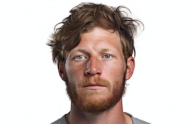 Portrait of a red haired man with freckles on his face