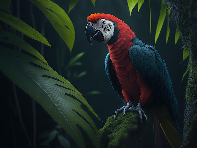 portrait of a red macaw bird in the jungle