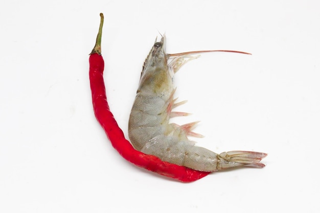 Portrait of red pepper and prawns