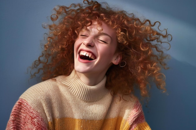 Portrait of a redhaired girl in a yellow sweater