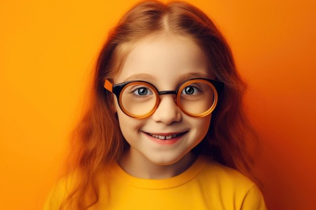 portrait of redhead adorable little smiling girl in eyeglasses generative AI