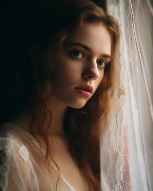 Premium Photo | Portrait of a redhead girl looking out the window