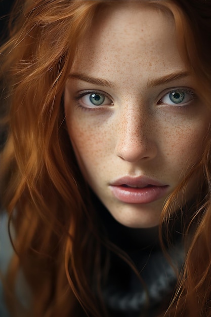 Portrait of a redhead girl with freckles