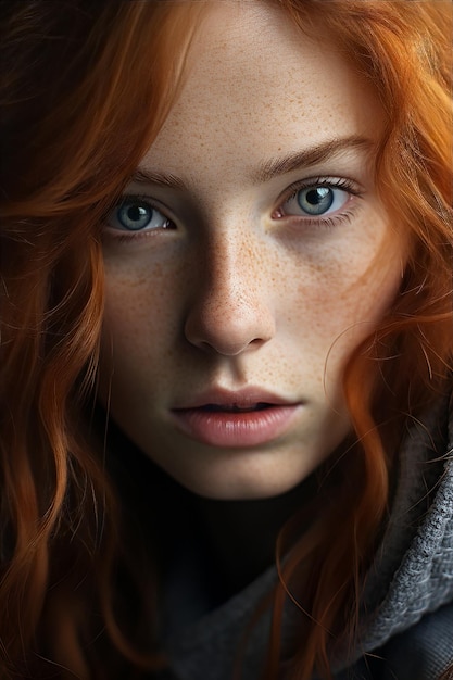 Portrait of a redhead girl with freckles