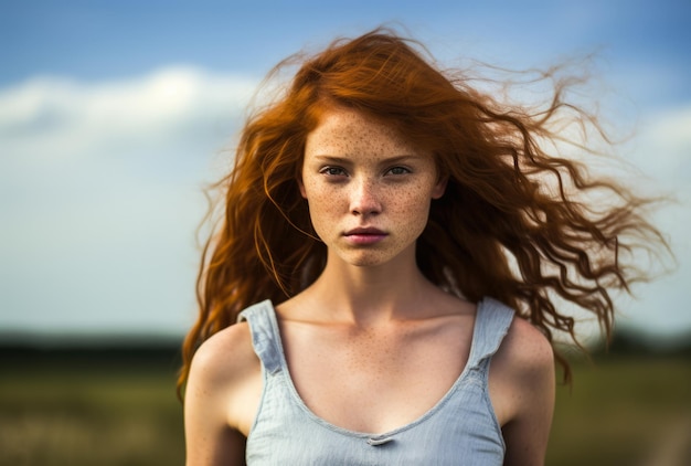 Portrait of a redhead girls in the countryside