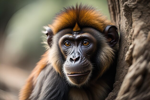 Photo portrait of a redshanked macaque macaca fascicularis generative ai